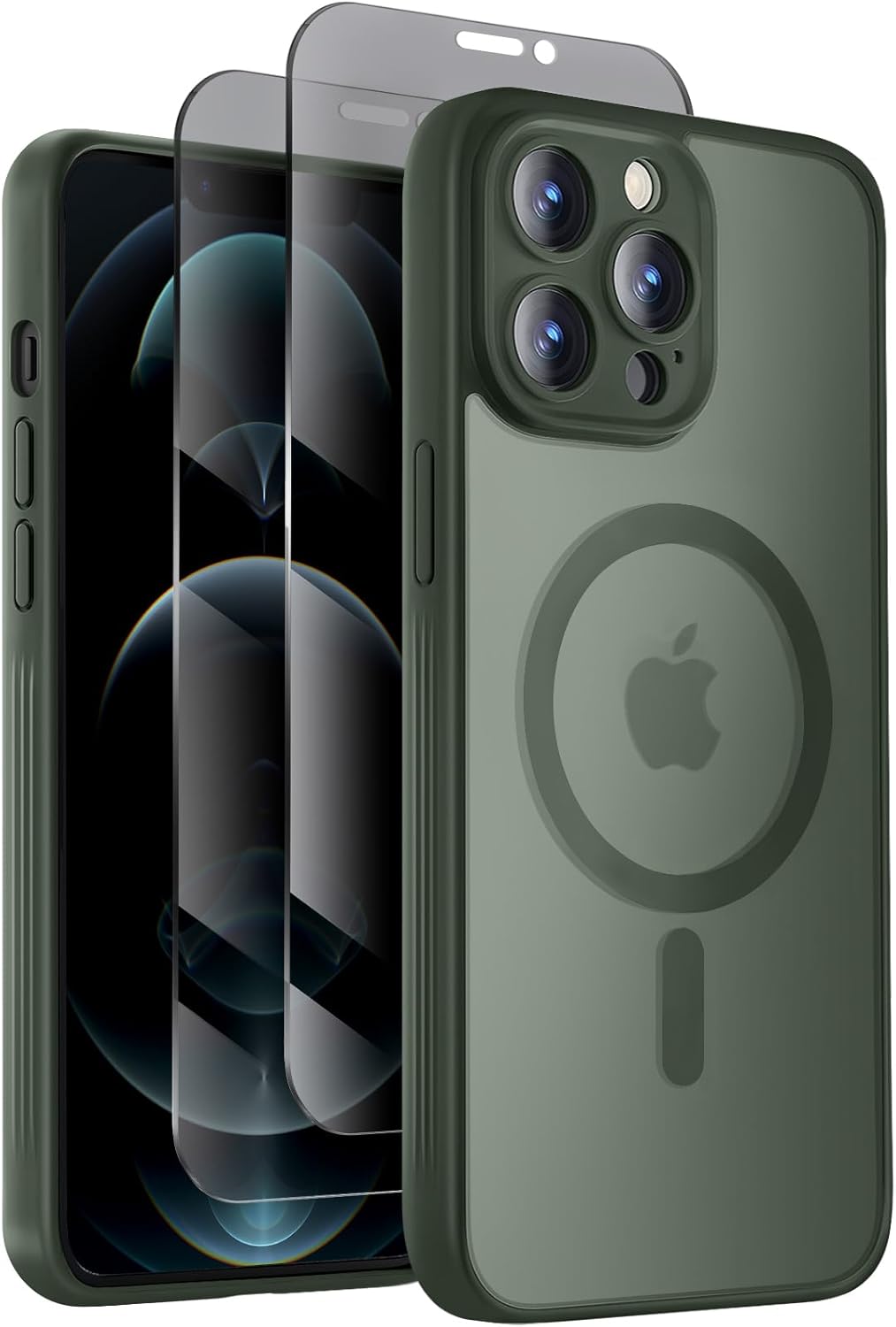 Designed for iPhone 12 Pro Max Case, Compatible with MagSafe, with Privacy Screen Protectors X2, [Camera Protection] [15FT Military Drop Protection] Shockproof Phone Case, 6.7", Alpine Green