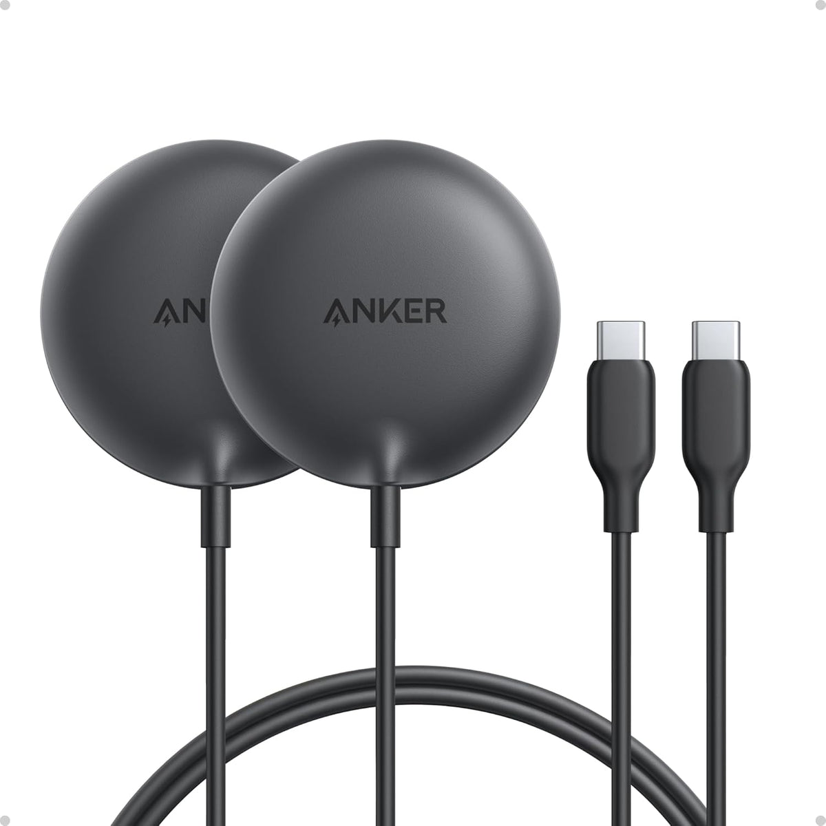 Anker Zolo Magnetic Wireless Charger, Qi2 Certified 15W MagSafe-Compatible Wireless Charging Pad, for iPhone 16/15/14/13 Series, AirPods, and More (Adapter Not Included) (Black, 2 Pack)