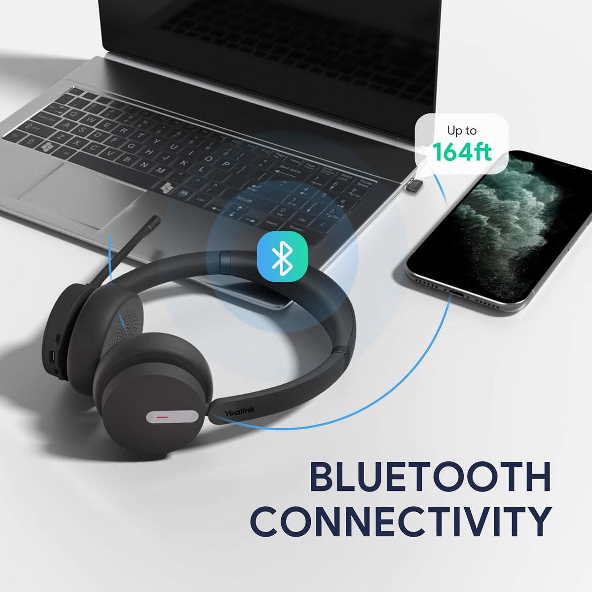 Yealink BH70 Dual Wireless Headset with Mic for Work, Bluetooth Headphone with Teams Certification, up to 35h Talk Time, 147g All-Day Wearing Comfort, Include USB-C/A Dongle & BHC70 Charging Stand