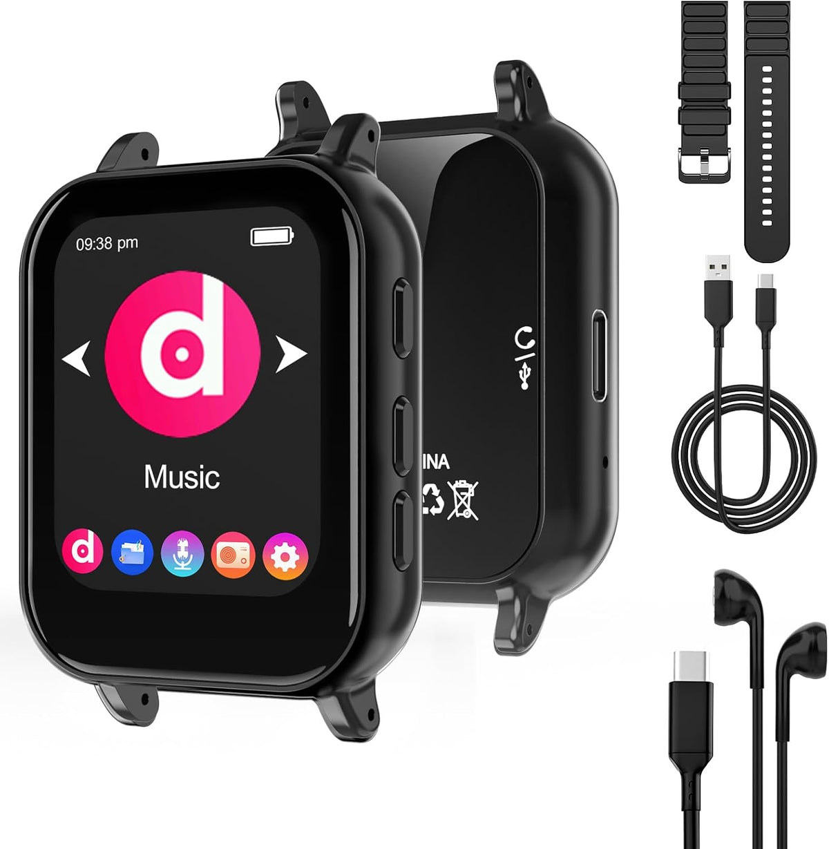 Aeheqkl MP3 5.0,32GB Earphones,1.69'' MP3 Player with Bluetooth Touchscreen Music Player with Detachable Strap,Built