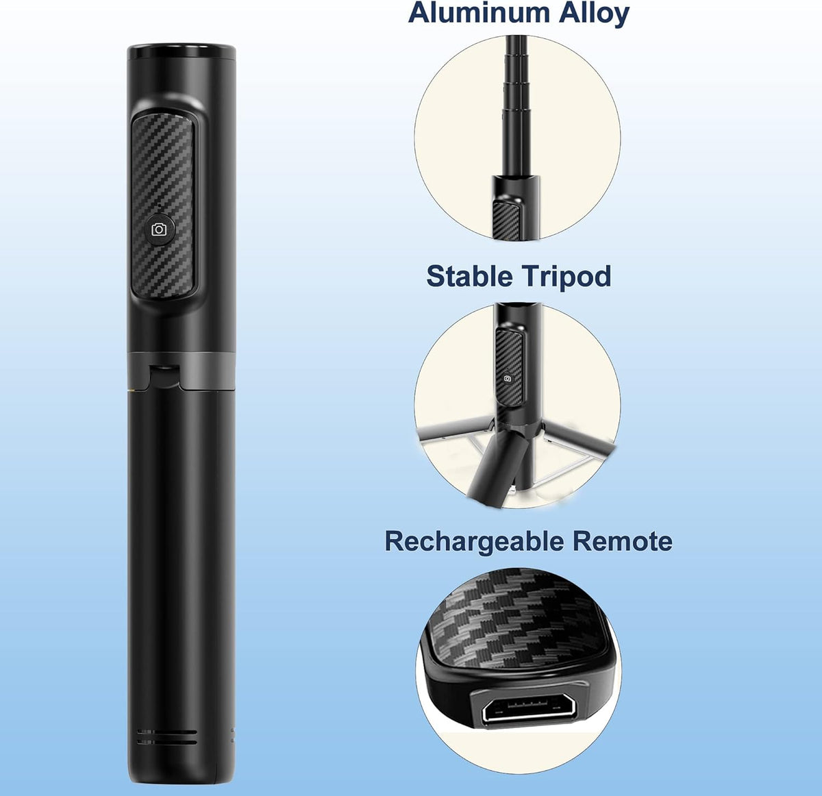 Selfie Stick Tripod with Remote Aluminum Alloy Phone Tripod Bluetooth Remote and 270°Rotation Stand Compatible with iPhone and Android Phone