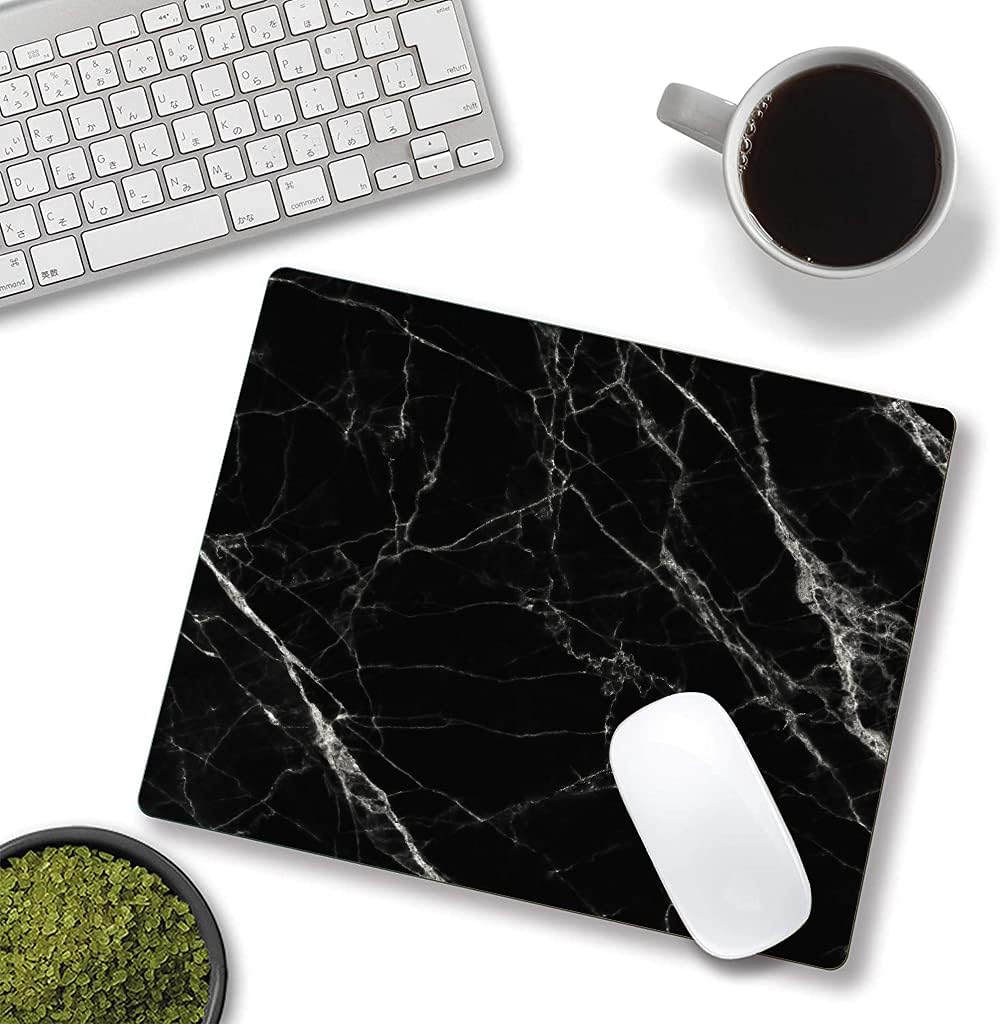 Black Marble Mouse Pad, White Texture Marble Mouse Pad Custom Design, Square Waterproof Mouse Pad Non-Slip Rubber Base MousePads for Office Laptop, 9.5 inch x7.9 inch x0.12 inch Inch