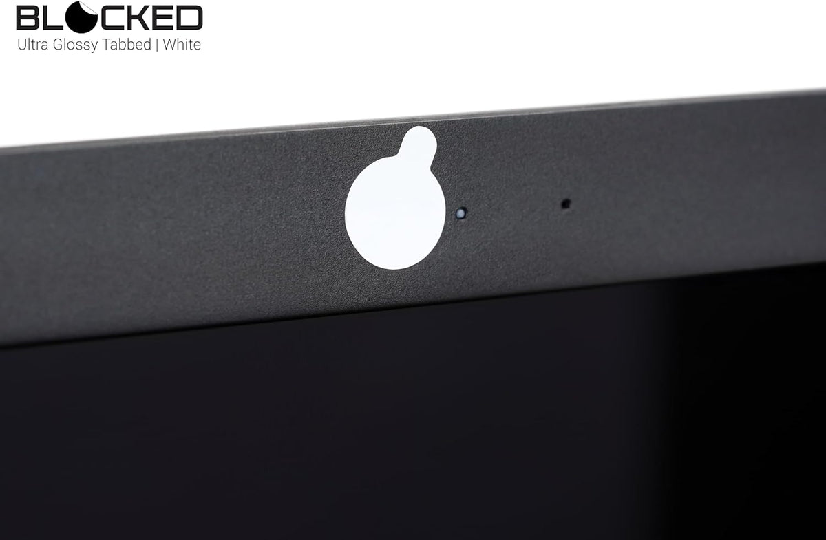 BLOCKED Stackable Webcam/Camera Vinyl Covers | 57 TabbedLow-Tack Restickable Webcam Sticker | Multiple Sizes | White 57-Pack Tabbed (Ultra Glossy)