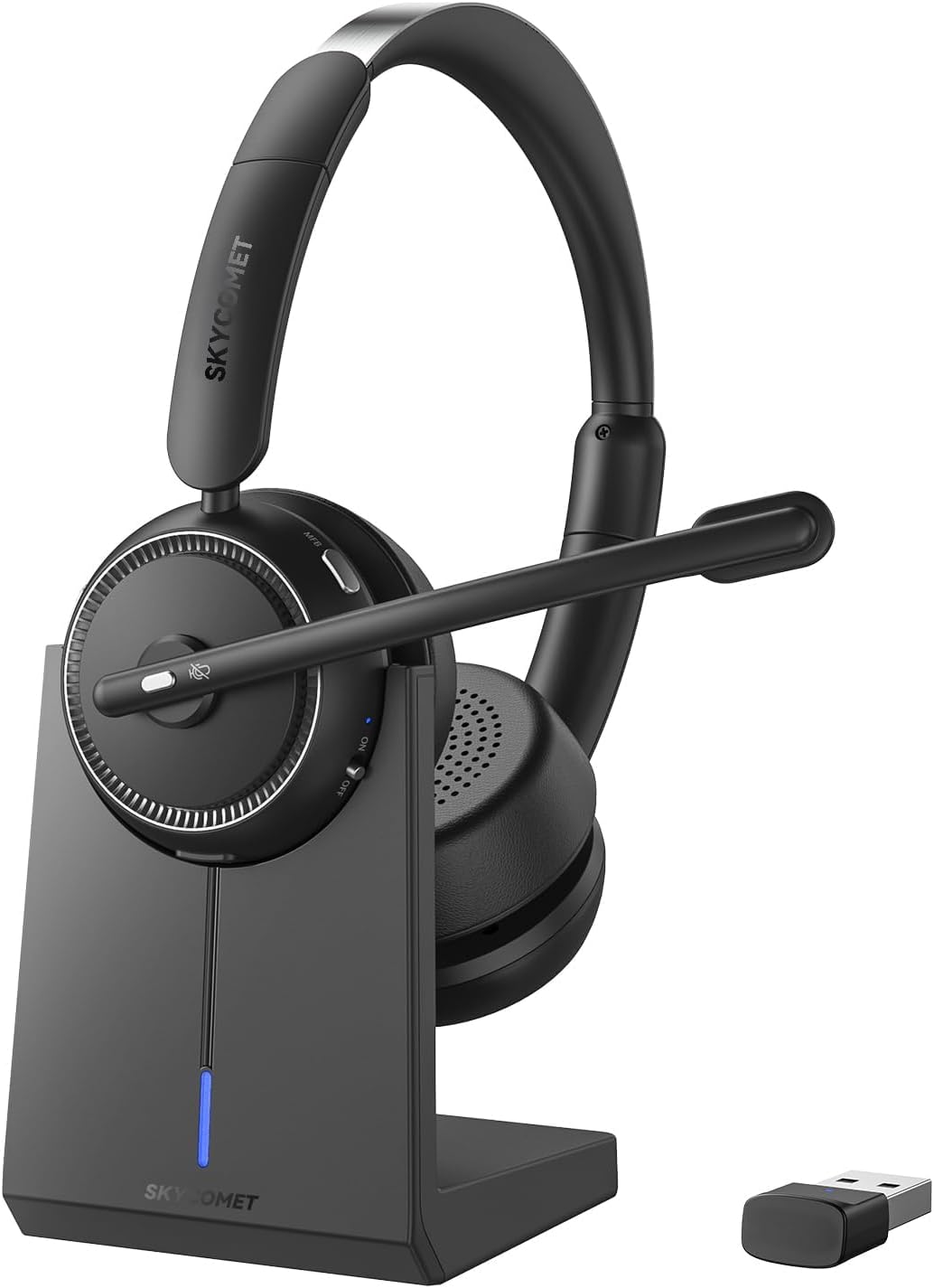 Wireless Headset with Mic for Work, Bluetooth Headset with Mic (AI Noise Canceling & Mic Mute), Wireless Headphones with USB Dongle & Charging Base for Work/Home/Call Center/PC/Computer/Zoom/Teams
