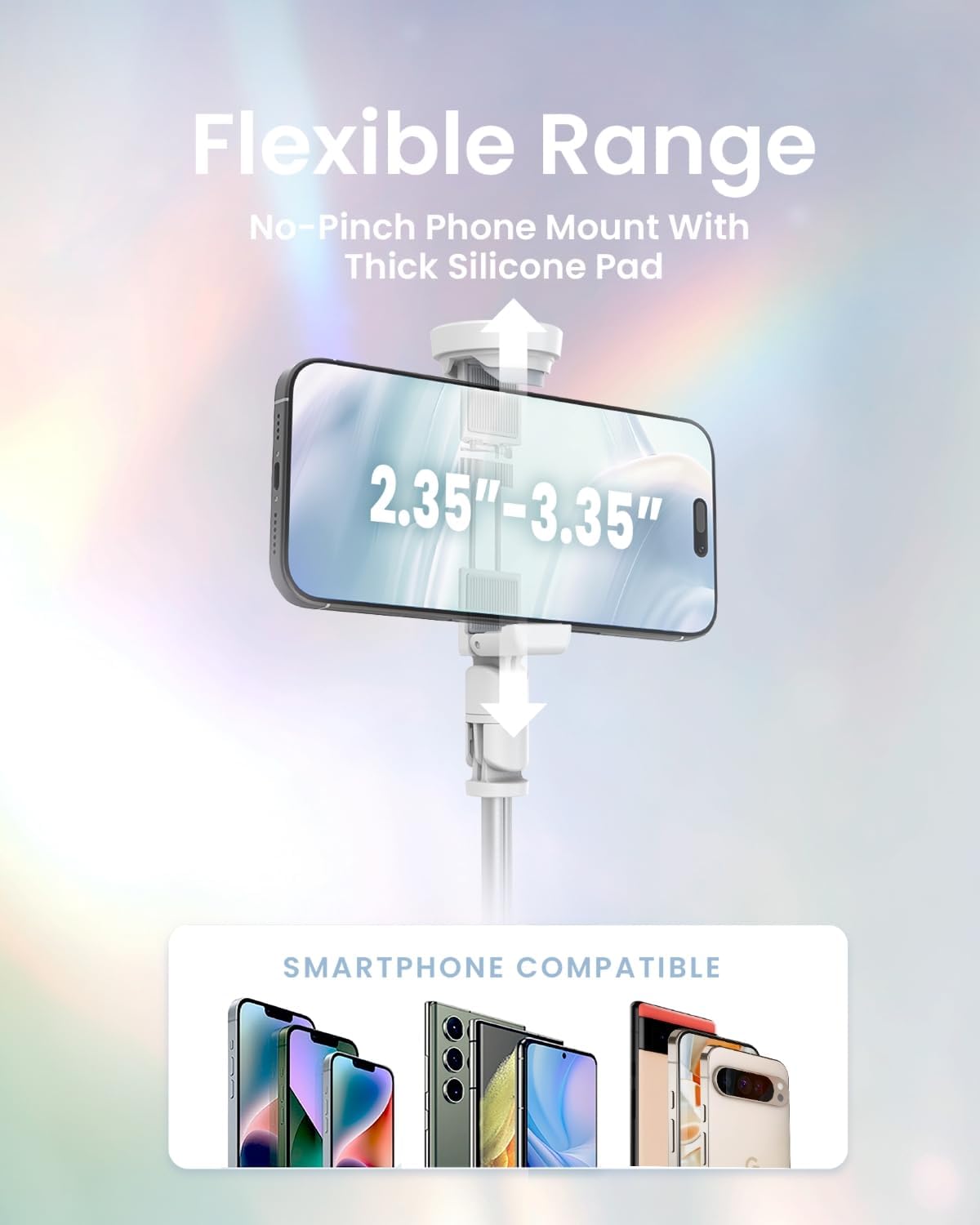 KraftGeek Tripod for iPhone, 66” JustTap Phone Tripod, Selfie Stick Cell Phone Stand for Recording Travel, Content Creator Essentials, White
