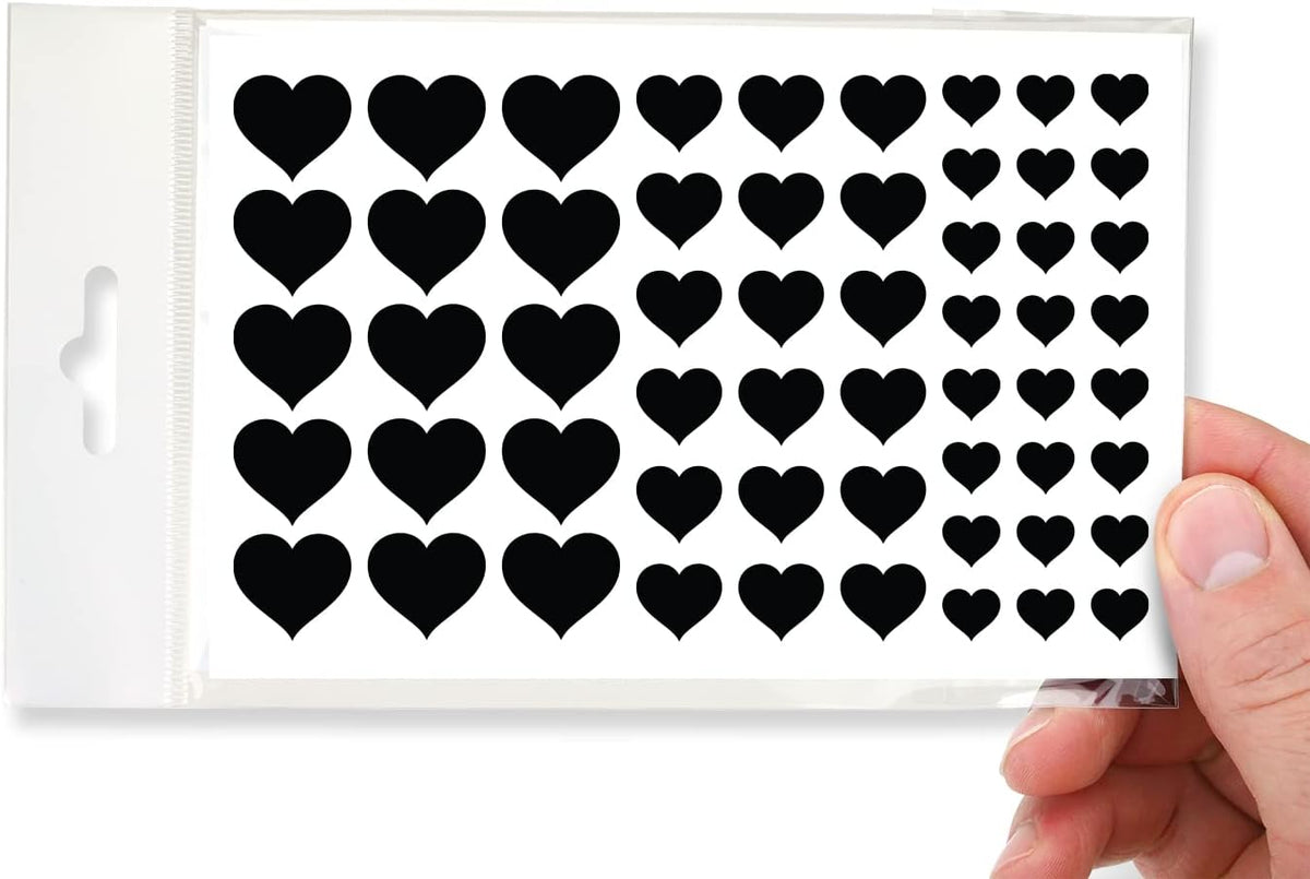 Blocked Stackable Webcam/Camera Vinyl Covers | 57 Low-Tack Restickable Webcam Sticker | 3-Sizes | Black 57-Pack Hearts (Muted Matte)