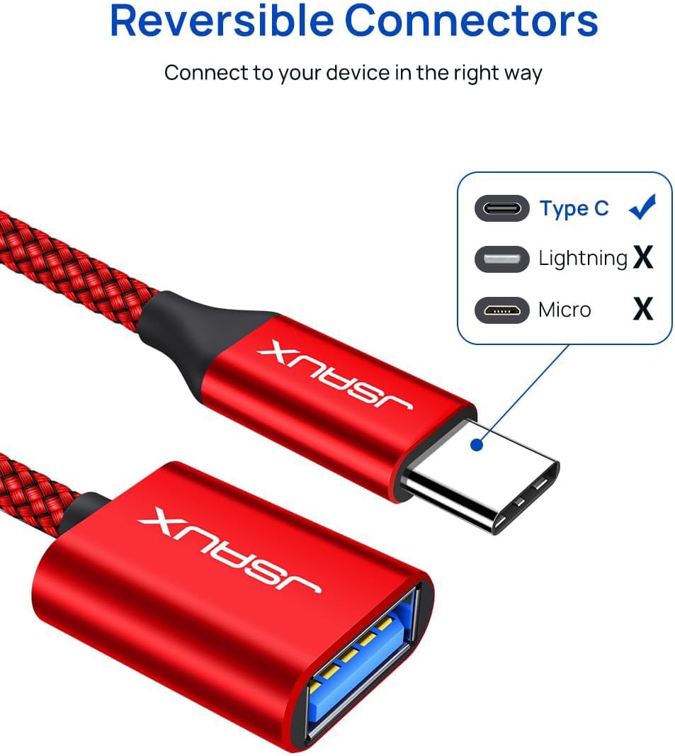 JSAUX USB C to USB 3.0 Adapter [2 Pack], Type C Male to USB Female OTG Cable Compatible with MacBook Pro/Air, iPhone 16 Pro Max/16 Plus/16e/16/15, Samsung Galaxy S25/S24/S23S/22-Red