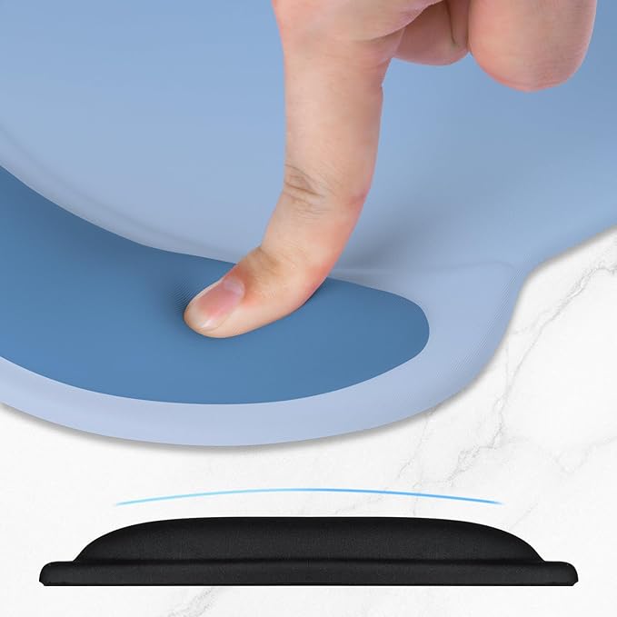 ITNRSIIET Ergonomic Mouse Pad with Comfort Gel Wrist Rest, Non-Slip PU Base, Smooth Textured Surface, Reduces Hand Fatigue & Wrist Pain, 8.7 x 7.2 Inch for Office Gaming Home, Gradient Blue Ombre
