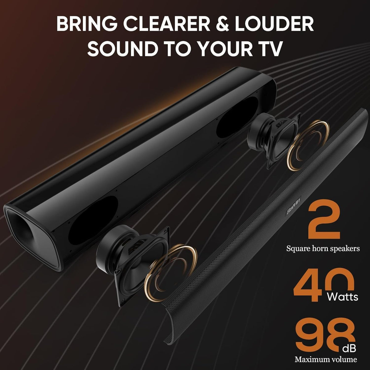 Saiyin Sound Bar,17 inch Sound Bar for Smart TV with Bluetooth 5.3/Optical/AUX Connection, Soundbar for TV/PC/Gaming/Projectors,Wall Mountable & Ultra Compact Design