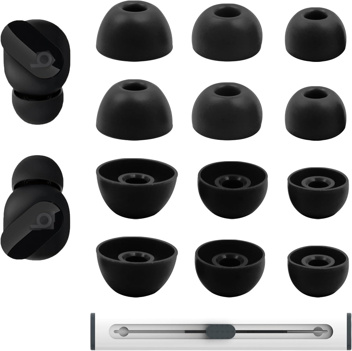 Replacement Silicone Ear Tips for Beats Fit Pro/Studio Buds/Studio Buds+ Headphone, 6 Pairs Earbuds Eartips L/M/S, Eargels Set Fit in Case, Earplug Ear Cap (Black with Pen)