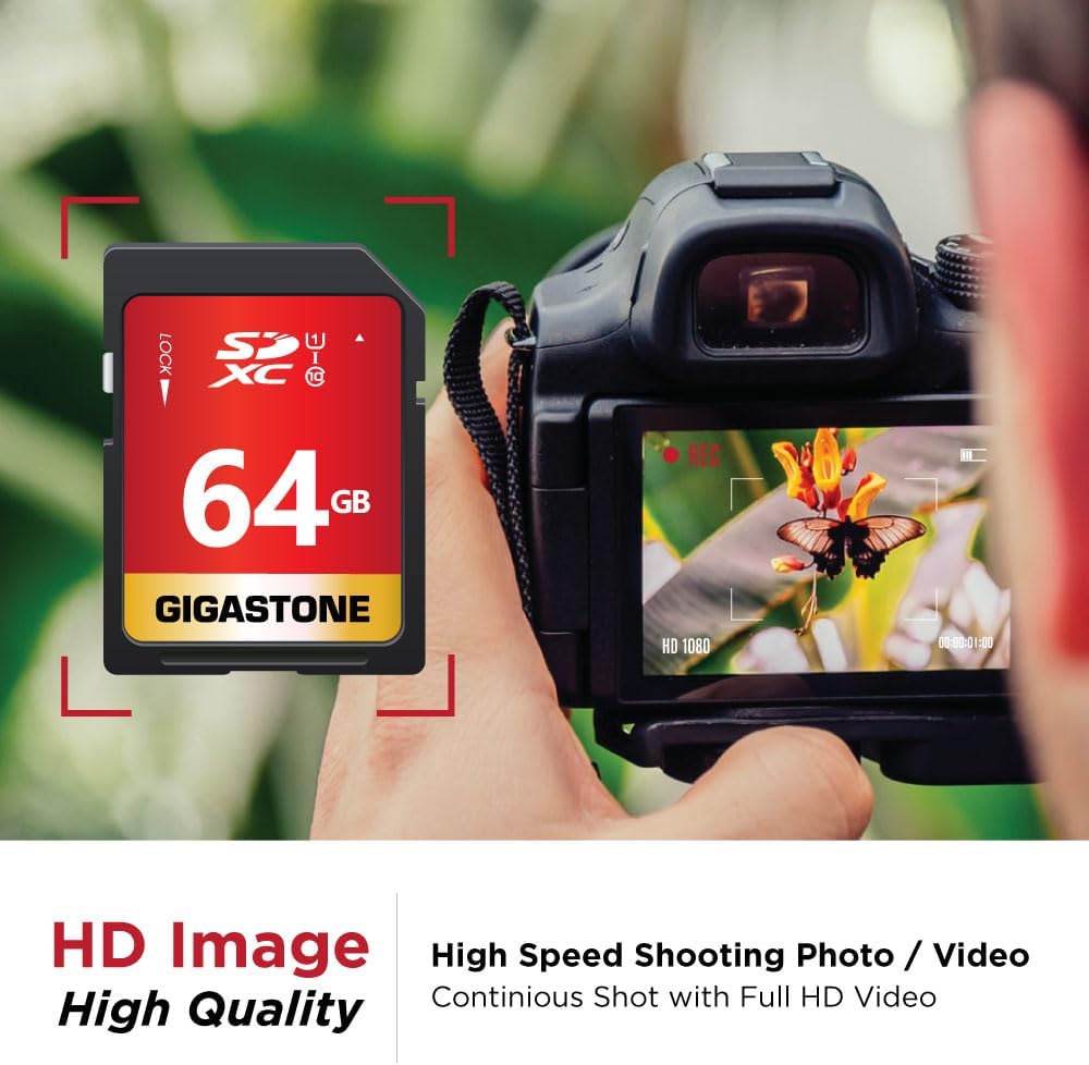 GIGASTONE 64GB SD Card 10-Pack UHS-I U1 Class 10 SDXC Memory Card High Speed Full HD Video Canon Olympus Digital Camera with 10 Mini Cases