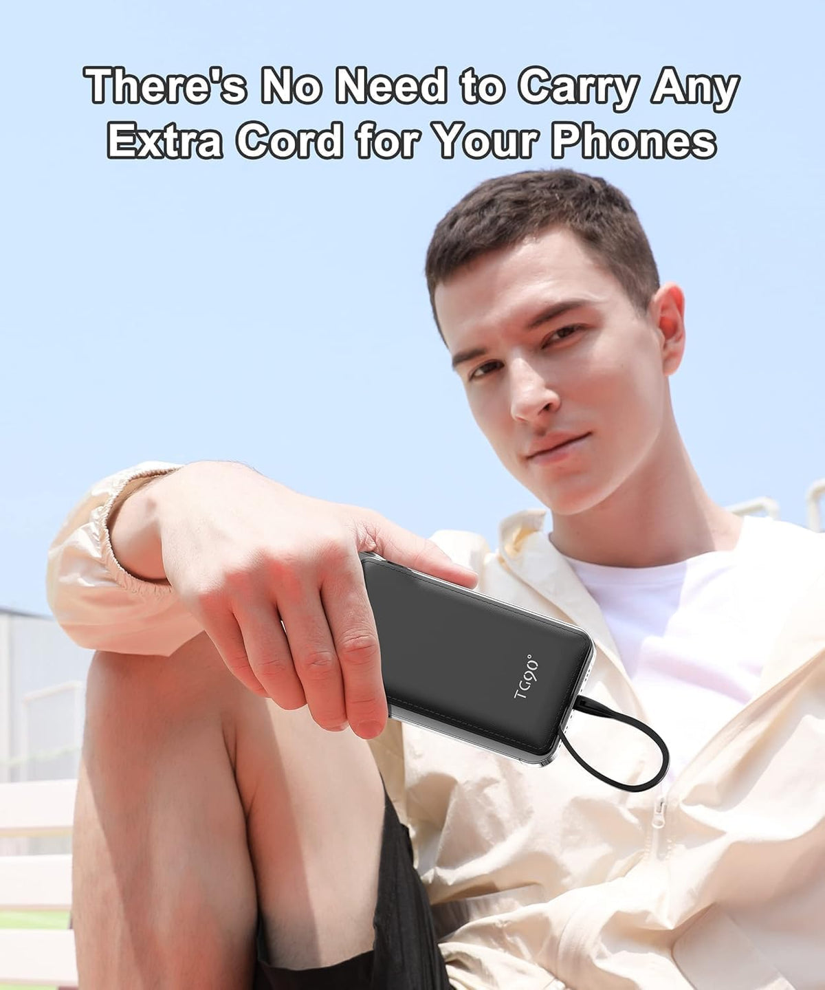 TG90° 2 Pack 10000mAh Portable Charger Slim Power Bank with Built in Cables,Travel Charger Cell Phone External Battery Pack,4 Output External Battery Pack Compatible with iPhone and Android Devices