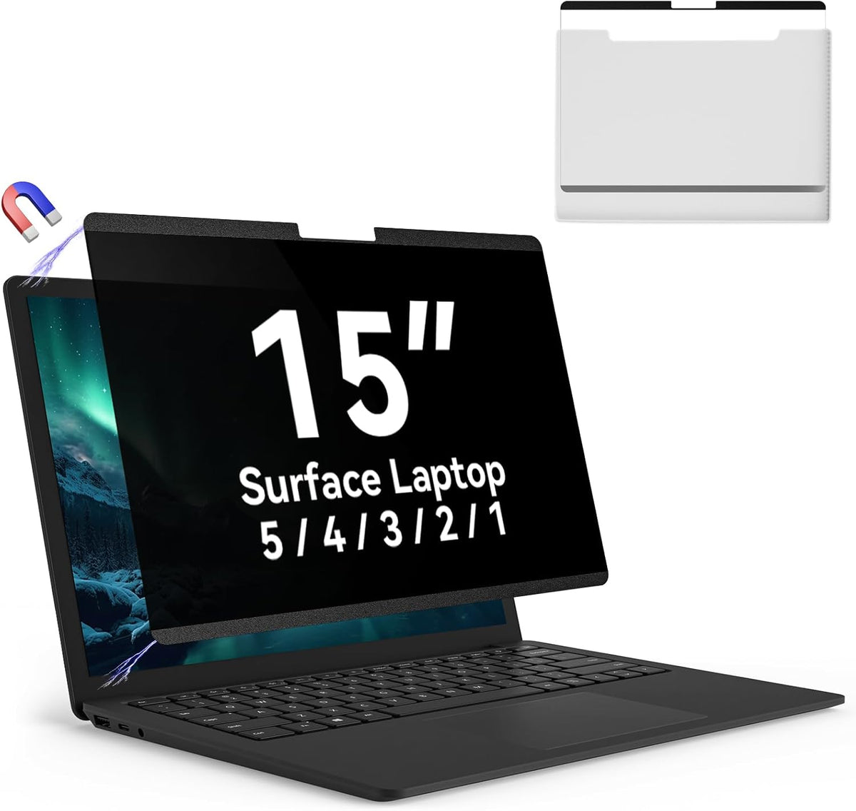 Magnetic 15 Inch Surface Laptop 5 Privacy Screen for Microsoft Surface Laptop 5/4/3/2/1, Removable Anti-Spy Filter Black Security Film, Anti Blue Light Filter Reusable Shield, Matte Bubble Free Guard