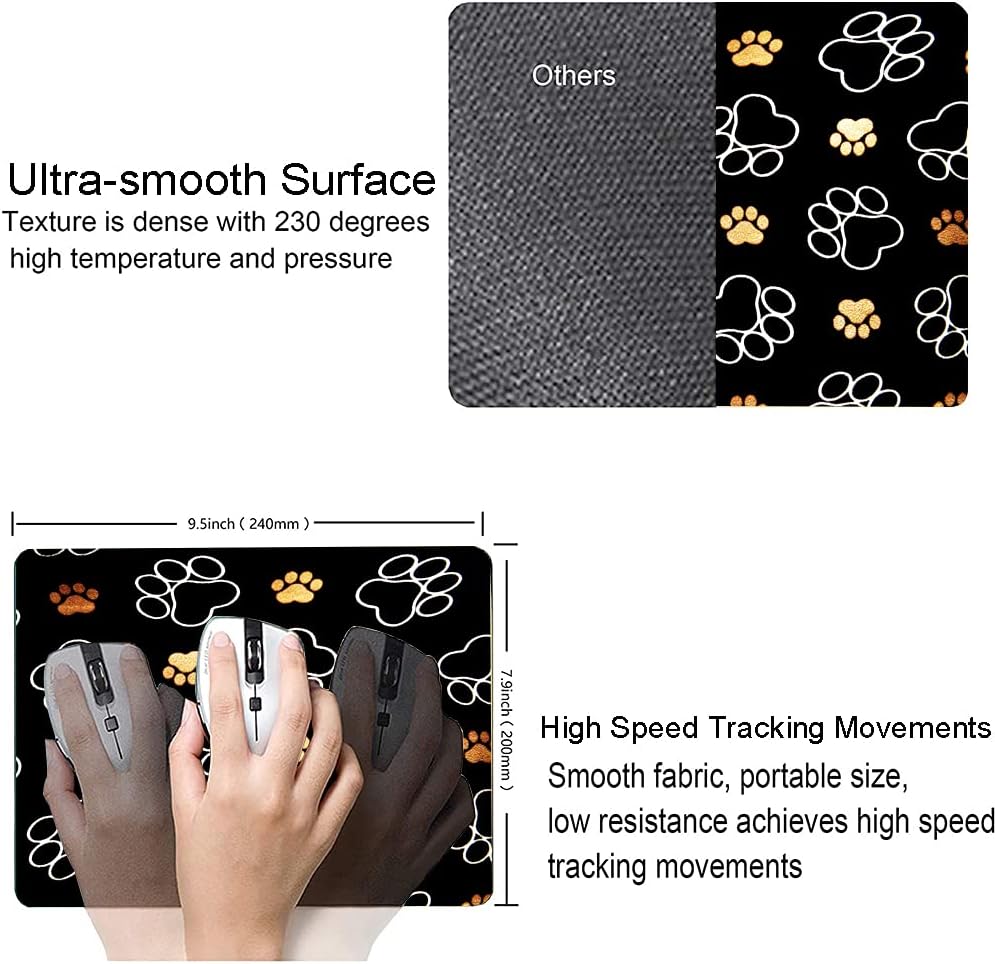 Hokafenle Mouse Pad, Cute Dog Paw Mouse Pad Design, Mouse Mat Square Waterproof Mousepad Non-Slip Rubber Base Computer Mouse Pads for Office Home Laptop