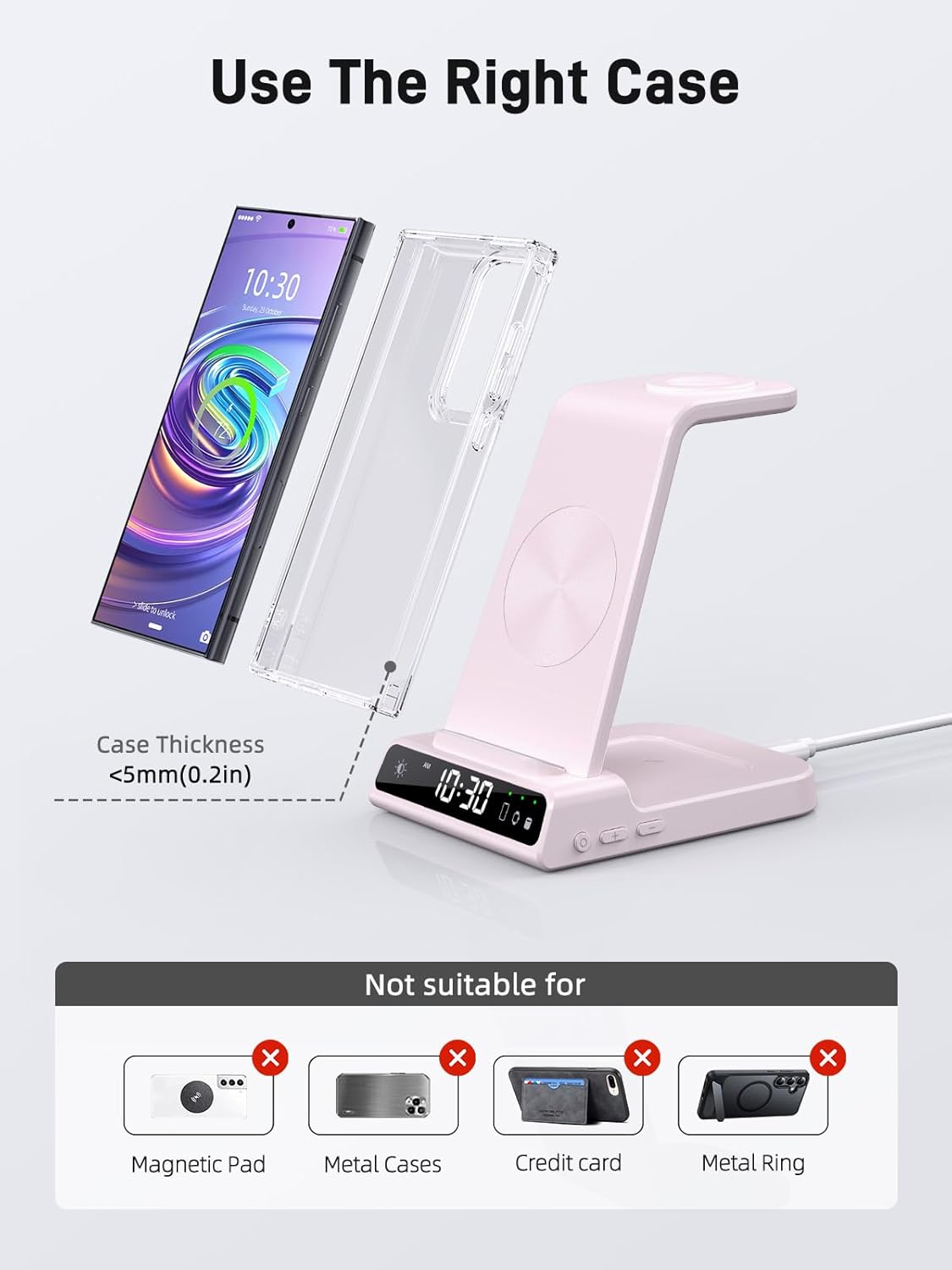 Wireless Charger for Samsung Charging Station, 3 in 1 Android Phone Charger for Samsung Galaxy S25 Ultra/S24 Ultra/S23/Z Fold7/Flip7, Galaxy Watch 8/8 Classic/Ultra/7/6/5, Galaxy Buds 3 Pro/3(Pink)