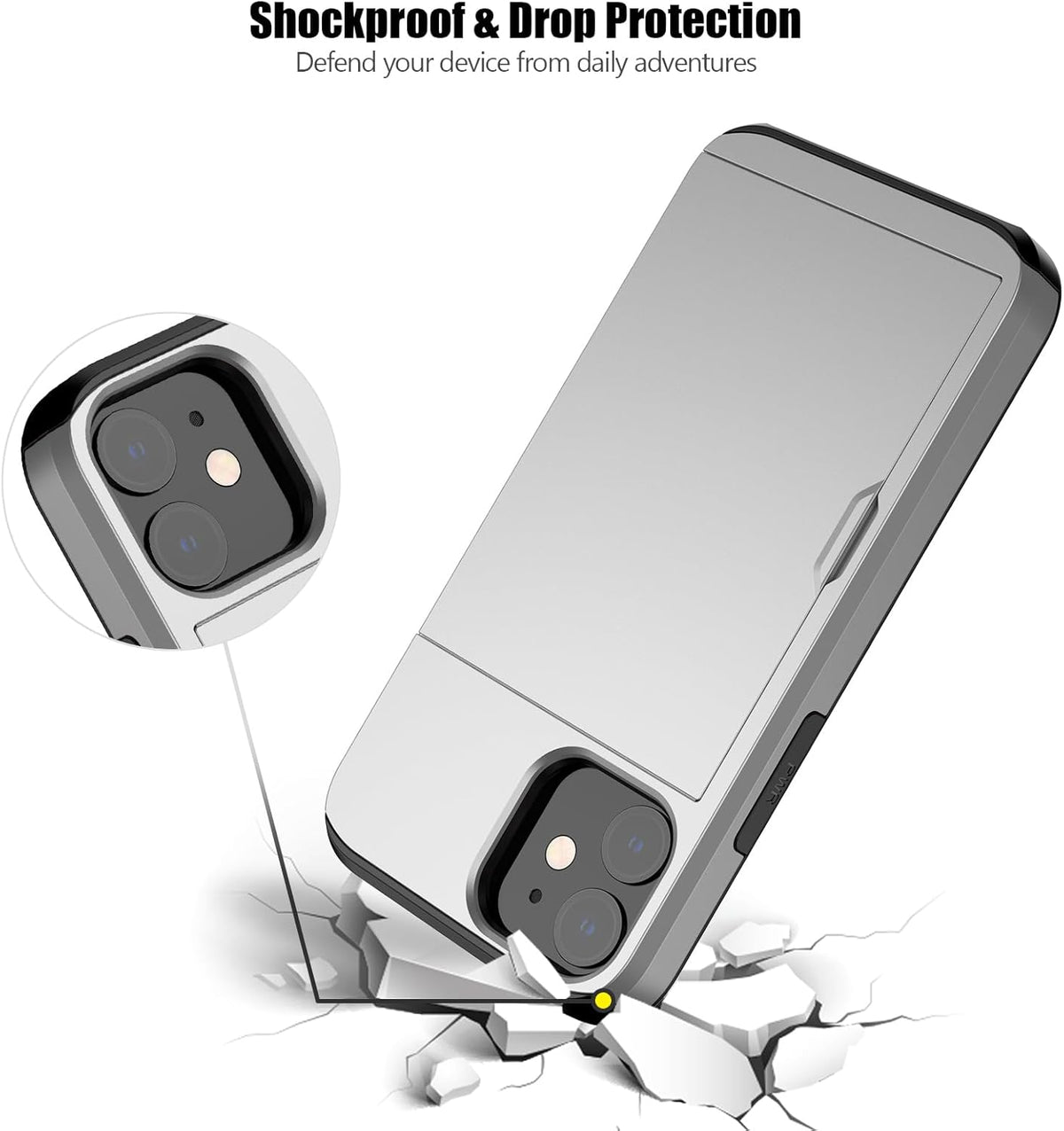 Nvollnoe for iPhone 12 Mini Case with Card Holder Heavy Duty Protective Dual Layer Shockproof Hidden Card Slot Slim Wallet Case for iPhone 12 Mini for Men&Women(Silver)