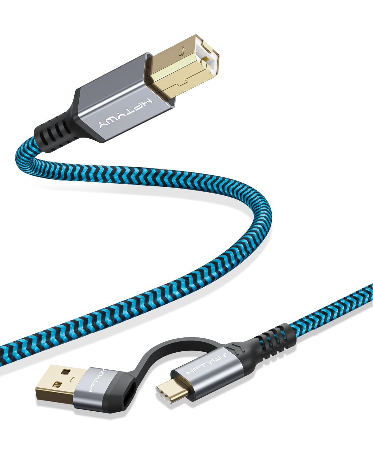 Hftywy 6.6 2-in-1 Printer Cable FT, Type C and USB A to B Printer Cable Compatible with MacBook Pro, HP, Canon, Epson