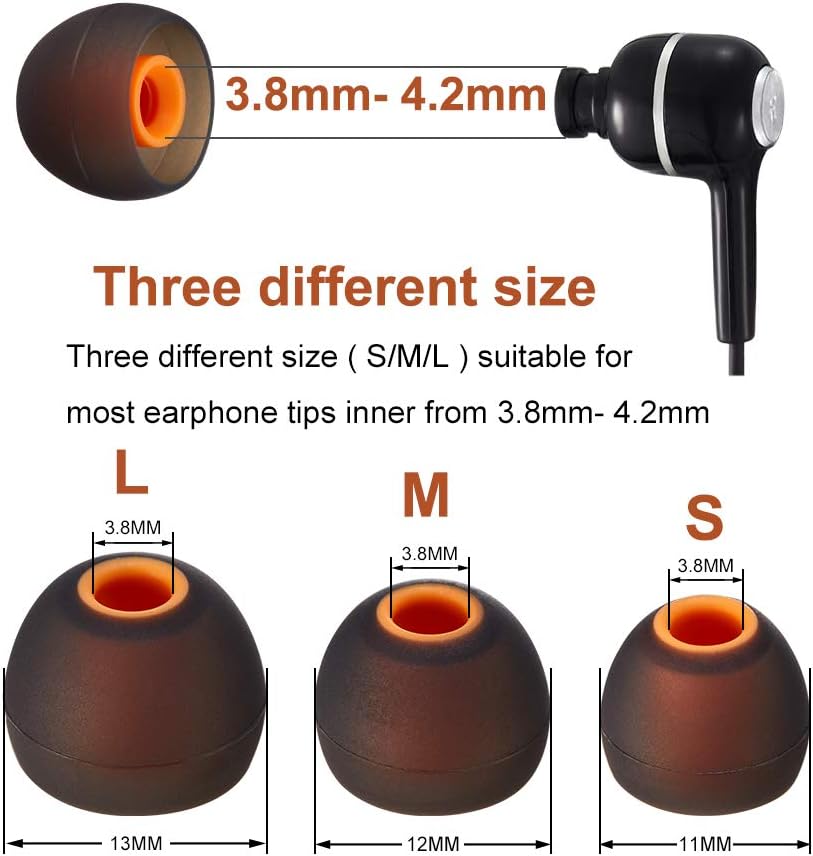 Earbud Tips Soft Silicone Earbuds Replacement Tips Fit for in-Ear Headphones(Inner Hole from 3.8mm -4.2mm Earphones) 9 Pairs S/M/L