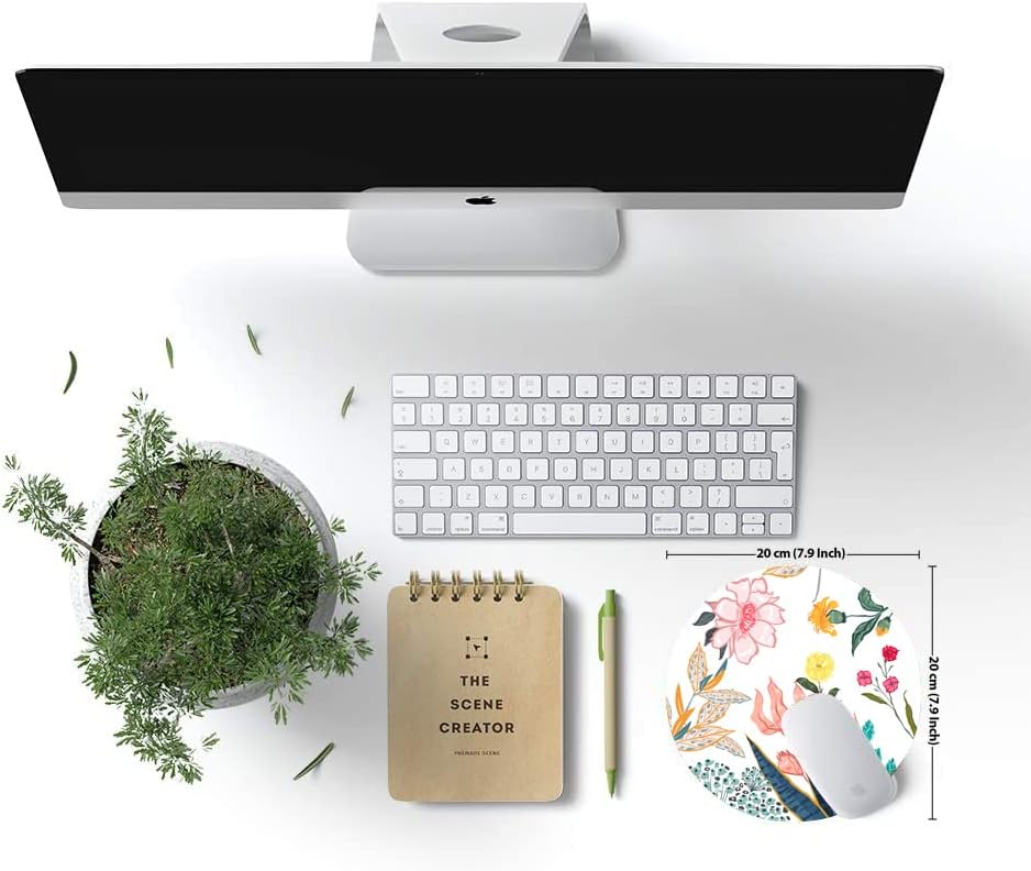 Mouse Pad, Floral Mouse Pad, Round Computer Mouse Mat with Design, Non-Slip Rubber Base Mousepad, Waterproof Office Mouse Pads for Women
