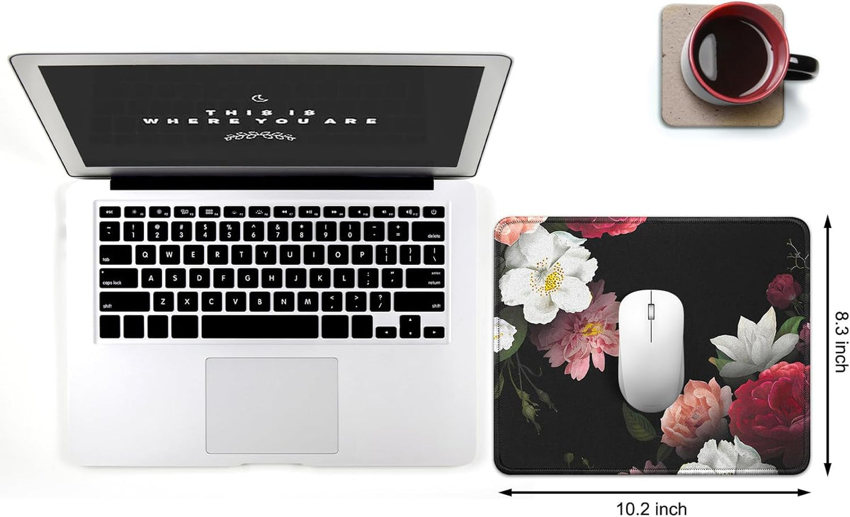 JIKIOU 3 Pack Mouse Pad with Stitched Edge, Comfortable Mouse Pads with Non-Slip Rubber Base, Washable Mousepads Bulk with Lycra Cloth, Mouse Pads for Computers Laptop Mouse 10.2x8.3x0.12inch Peony