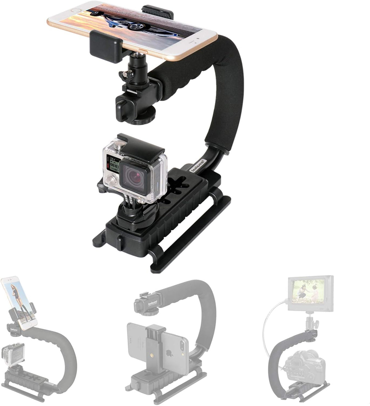 Fantaseal 4in1 DSLR/Mirrorless/Action Camera +Camcorder +Smartphone Stabilizer Holder We-Media YouTube Vlog Low Position Video Rig Mount Fit for GoPro Sony DJI OSMO Action Nikon Canon iPhone Samsung