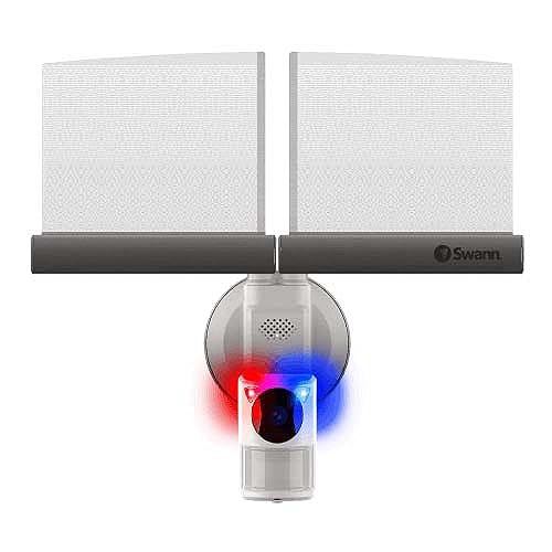 Swann Wi-Fi 1080p Waterproof Motion Activated Slimline FloodLight Camera with Night Vision, Heat Sensing, 2-Way Talk, Dimmable 2600 Lumens, Red & Blue