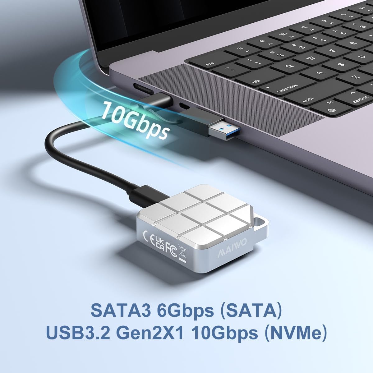 MAIWO USB-C Enclosure for M.2 2230 PCIe NVMe NGFF SATA SSDs, 10Gbps Full Metal Compatible with iPhone 15/16 Pro/Pro Max 4K ProRes Recording, Windows, macOS, Linux