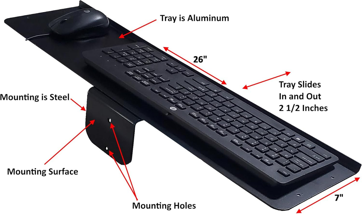 SDS iMount 1.0 Wall Mount Utility Stand – Versatile 7"x26" Tray for Keyboard, Laptop, Tablet, Gaming Consoles, Cable & Stereo Equipment – Space-Saving Workstation Solution (Large)