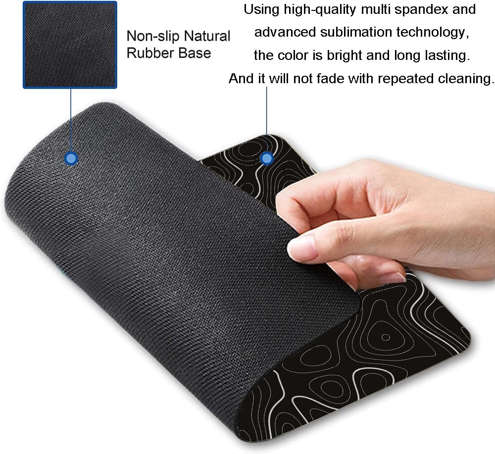 Topographic Contour Map Mouse Pad, Black Minimalist Mouse Mat Waterproof Non-Slip Rubber Base MousePads for Office Laptop Computer Desk