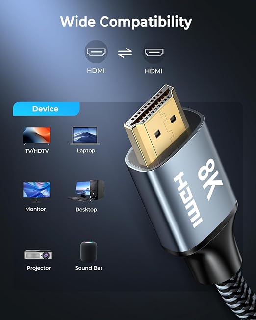 CABNEER 8K HDMI Cable 12 ft 2Pack, 48Gbps High Speed HDMI 2.1 Cable, Braided HDMI Cable 2.1 8K 60Hz 4K 120Hz Support for HDR eARC HDCP 2.2/2.3, HDMI Cord Compatible with HDTV, Laptop, Monitor, PC