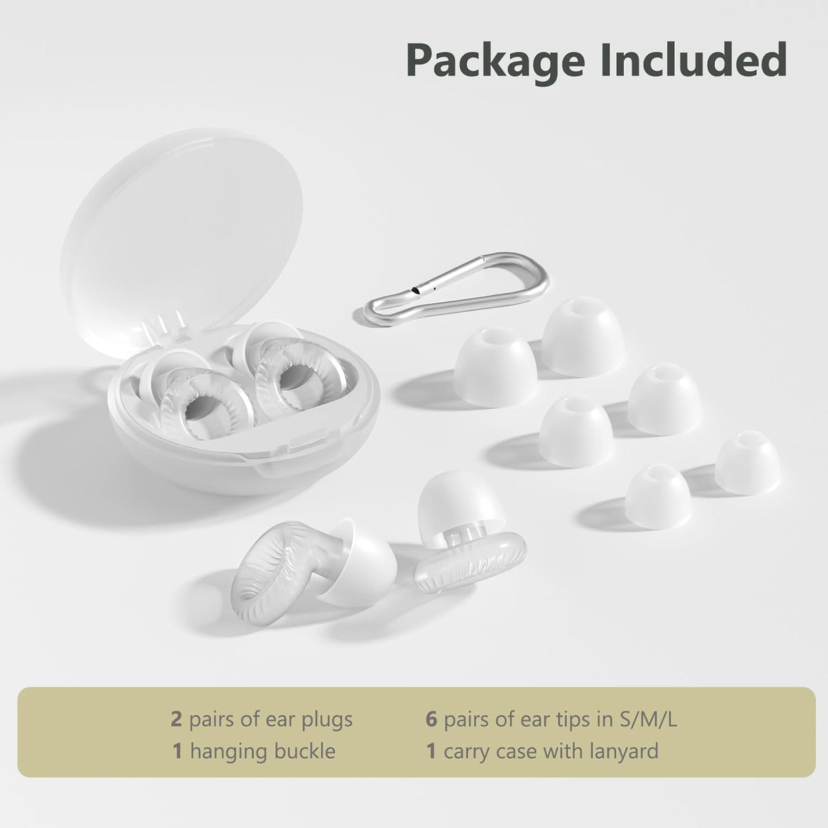 Reusable Ear Plugs, Low-/Mid-Level Noise Reduction Earplugs with Clear Speech for Conversation, Work, Social Gatherings & Noise Sensitivity, 15-18 dB (SNR), 6 Pair Ear Tips in S/M/L, Clear