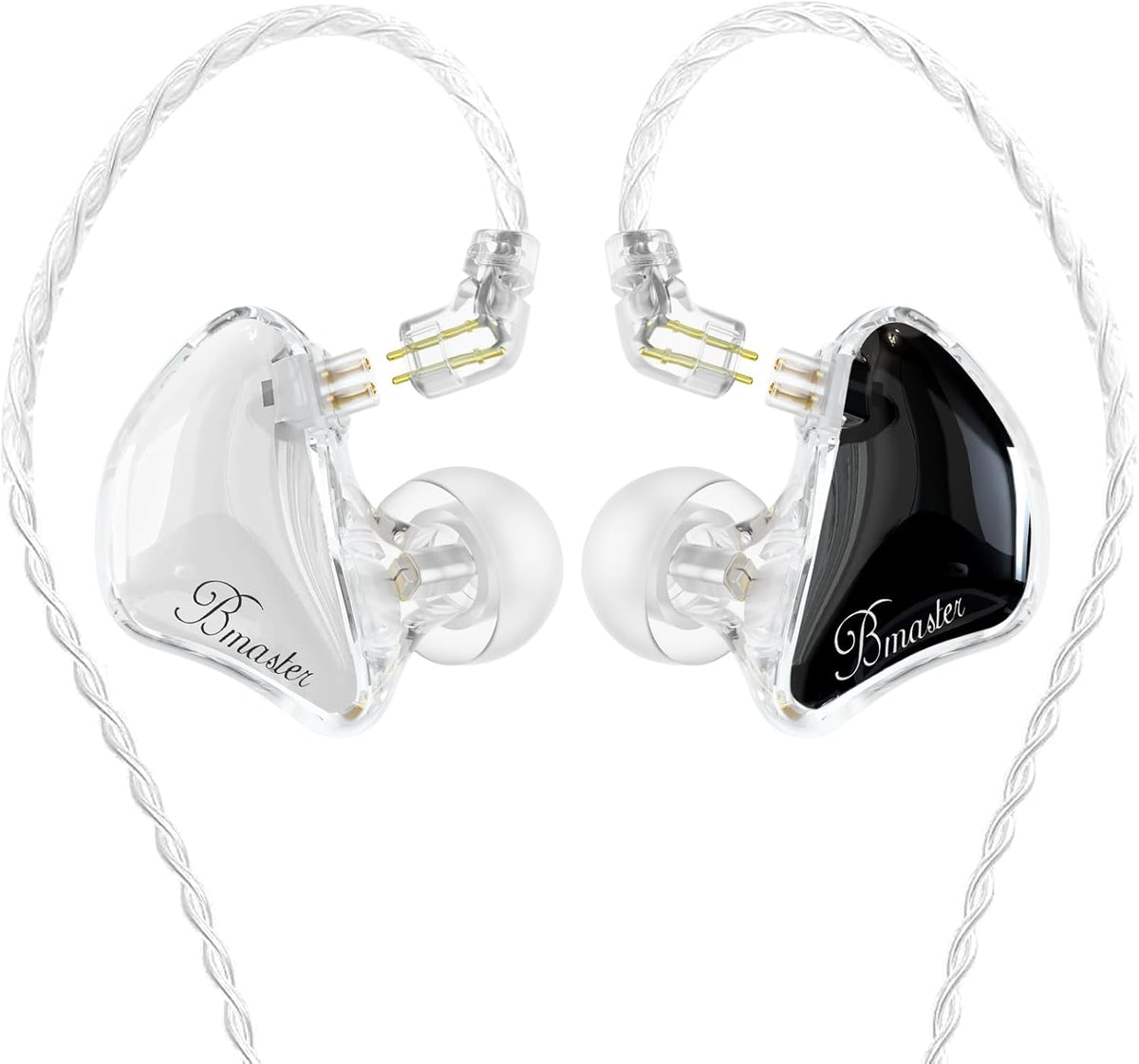 BASN Bmaster Triple Driver in-Ear Monitors Headphones with Powerful Deep Bass, HiFi Stereo IEM Earphones with Upgraded Detachable 2-Pin Cables for Musicians (White/Black, 2-Pin)