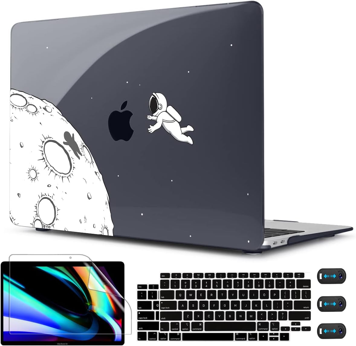CISSOOK Case Compatible with MacBook Air 13 Inch 2021 2020 2019 2018 Release Model A2337 M1 A2179 A1932, Clear Black Hard Shell with Keyboard Cover for MacBook Air13 2020 with Touch ID, Astronaut
