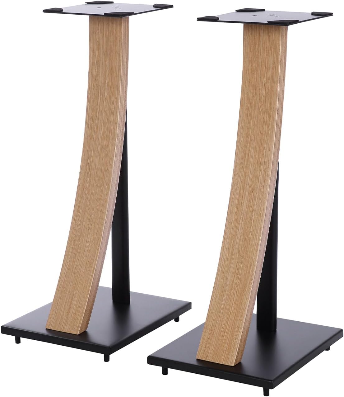 EXIMUS One Pair Fixed Height Universal Speaker Floor Stands with Real Wood - Oak - 290 Series