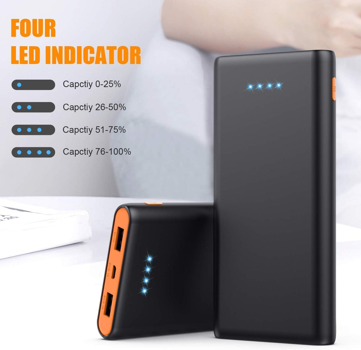 Portable Charger Power Bank 26800mah,Ultra-High Capacity Safer External Cell Phone Battery Pack,2 USB Output High Speed Charging Power bank Compatible with iPhone 15/14/13/12 Samsung Android LG-Orange