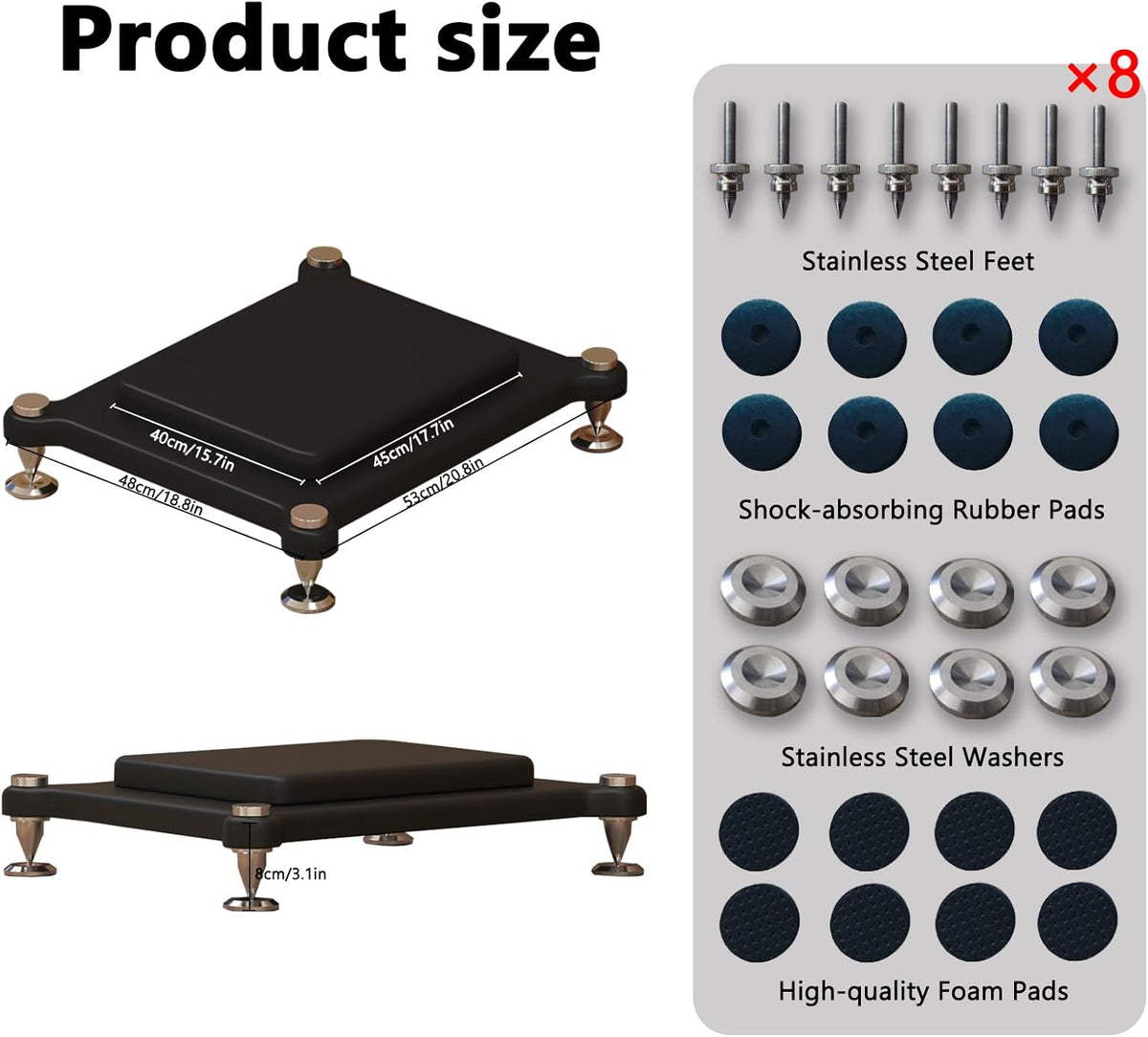 2pcs Subwoofer Isolation Stand, Double-Layered Speaker Isolation Stands with Stainless Steel Metal Feet, Acoustic Speakers Isolation Pad for Floor, Desktop (15.7×17.7in)