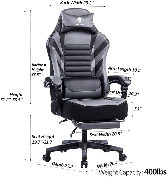 Comfort Redefined: Grey PU Adjustable Swivel Racing Office Chair - Ergonomic Design for Gamers &amp Work!