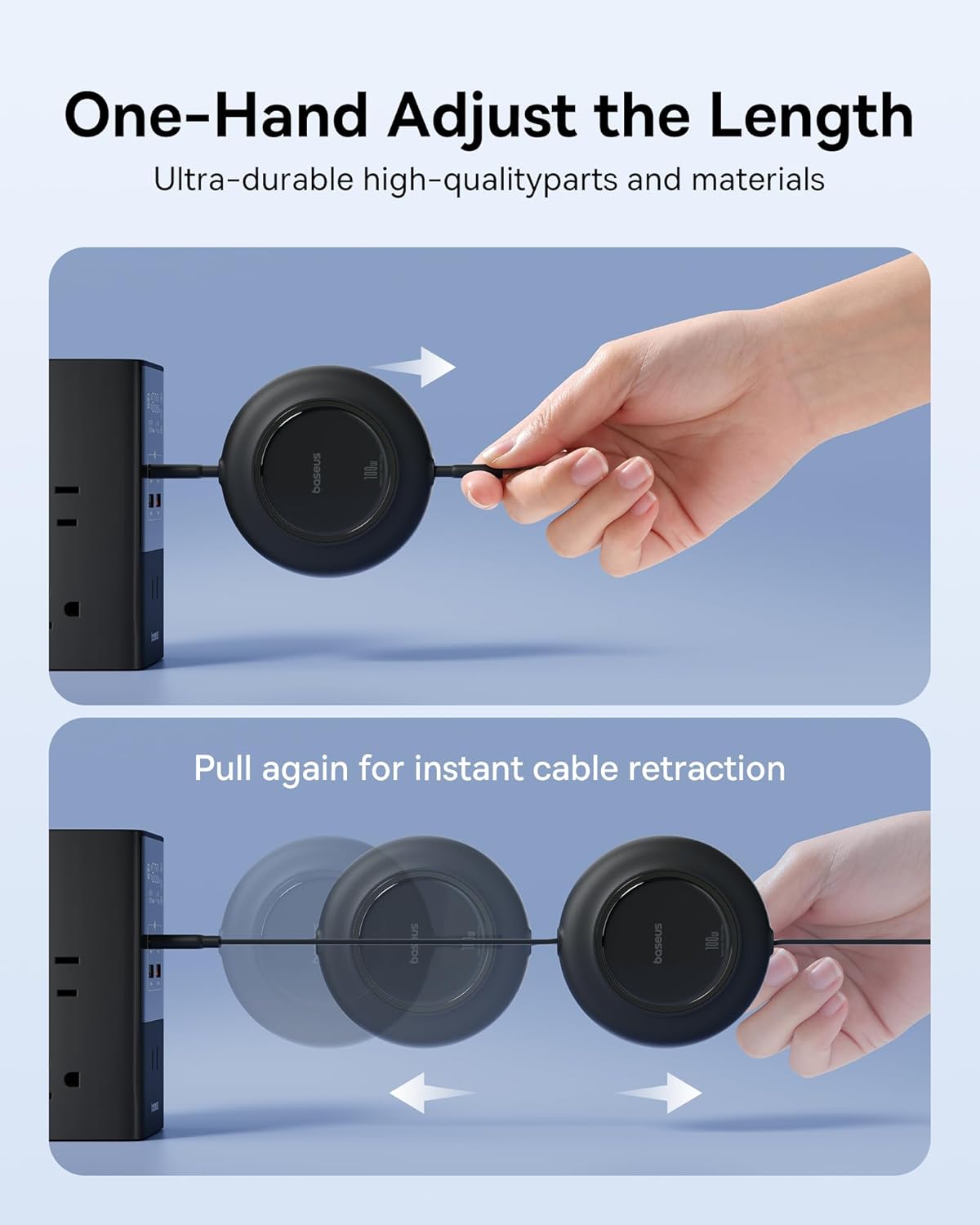 Baseus USB C Cable, 100W 2-Pack 6.6ft Retractable USBC to USBC Fast Charging Cable, 7-Stage Length Preset Retractable Type C Cord for iPhone 16 15 Pro Plus Pro Max, MacBook, iPad Pro, Samsung S24/S23