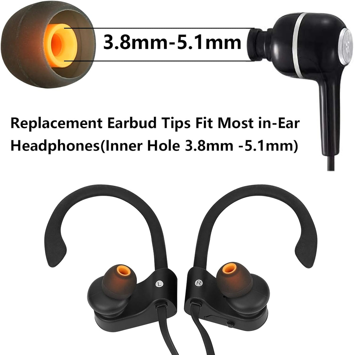 Earbud Replacement Tips Silicone Earbud Tips Earbud Covers Fit for in-Ear Headphones (Inner Hole 3.8mm -5.1mm) Ear Tips Earbud Rubber Tips 9 Pairs S/M/L