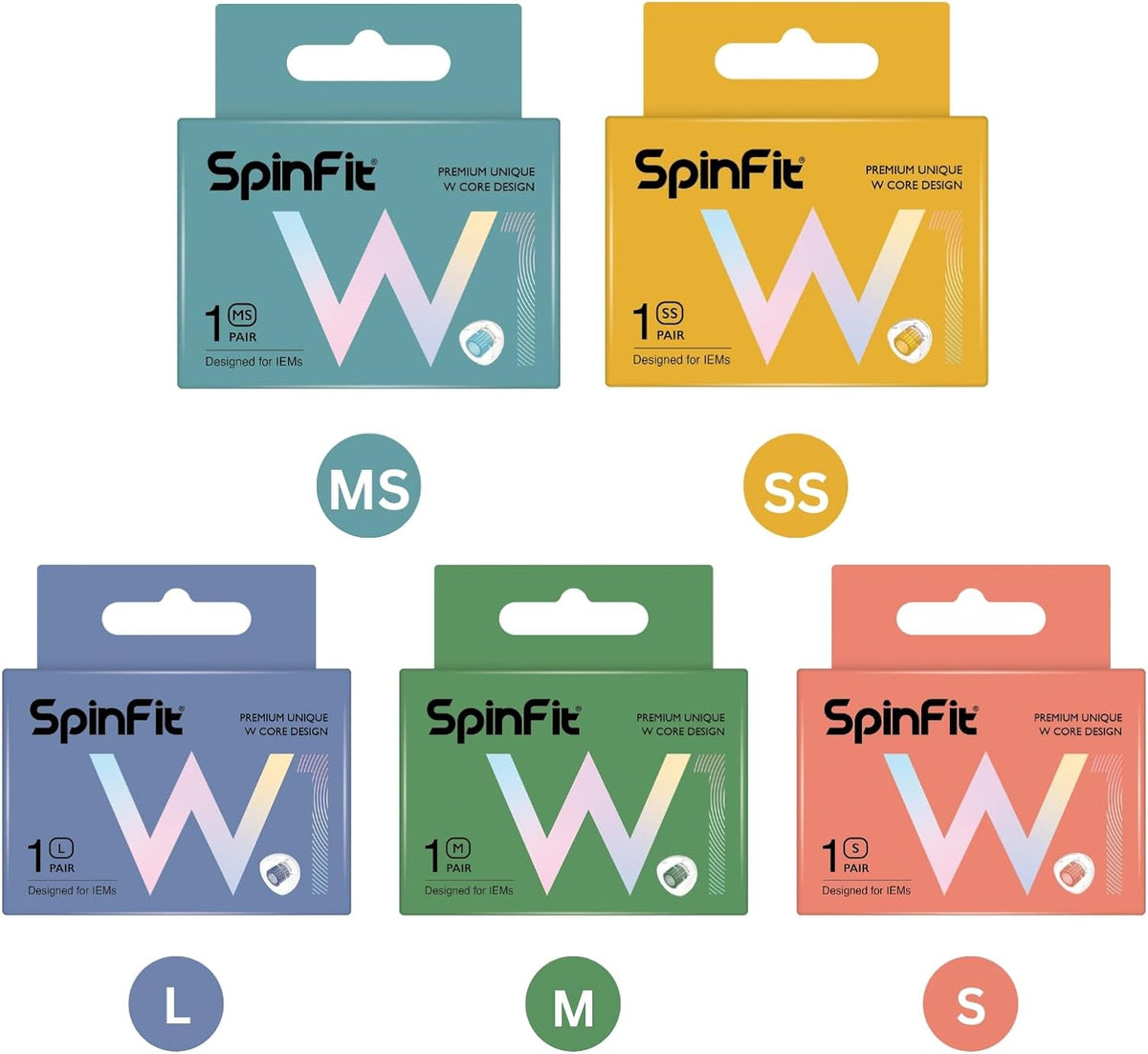 SpinFit W1 for IEM - MS - Patented Medical-Grade Silicone Ear Tips, Double W-Shaped Tube Core, More Stability