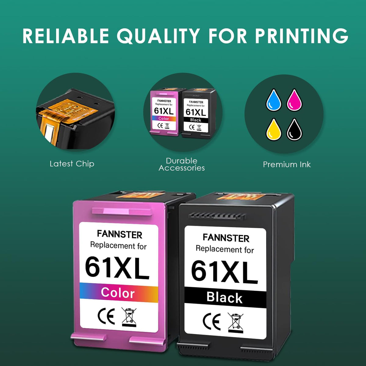 61XL 61 XL Ink Cartridges High Yield Replacement for HP Ink 61 61 XL 61XL for Envy 4500 4501 4502 5530 Deskjet 1000 1010 1050 1510 2510 2540 3000 Officejet 2620 4630 Printer (1 Black,1 Color)