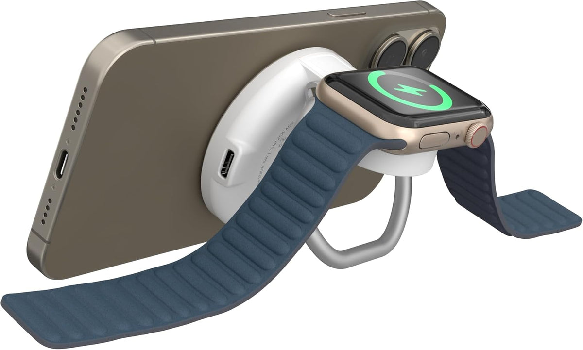 HyperJuice 2-in-1 Wireless Charger Qi2 Magnetic Stand — Fast Wireless Charger for iPhone, Apple Watch, & Qi Compatible Devices — Compact Adjustable 2 in 1 Charging Station Apple w/Built-in Kickstand