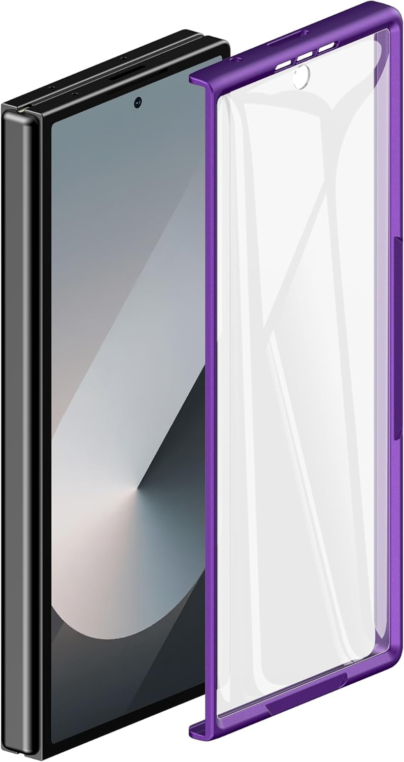 Vihibii for Samsung Galaxy Z Fold 6 Front Frame with Screen Protector, Rugged Sturdy HD Clear Cover Compatible with Samsung Galaxy Z Fold 6 6G 2023, Purple