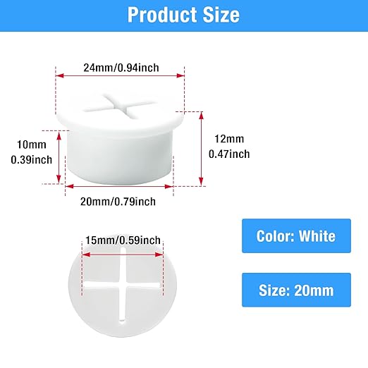 BOPOREAE Desk Grommet, 3/4 in 20 mm White 8 Pcs Silicone Rubber Grommets