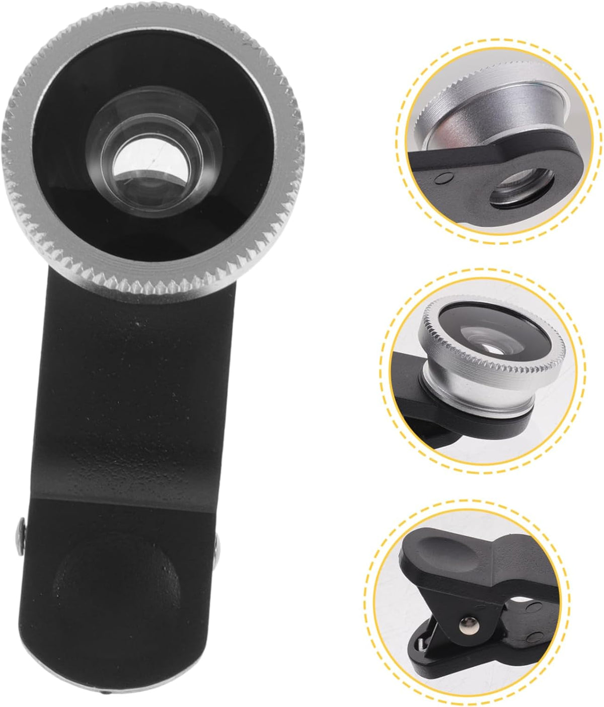 Portable Cell Phone Camera Lens Super Wide Angle Lens Macro Lens Fisheye Lens Clip on 3 in 1 Mobile Phone Lens Compatible for iPhone 6S/7/8/X (Silver)