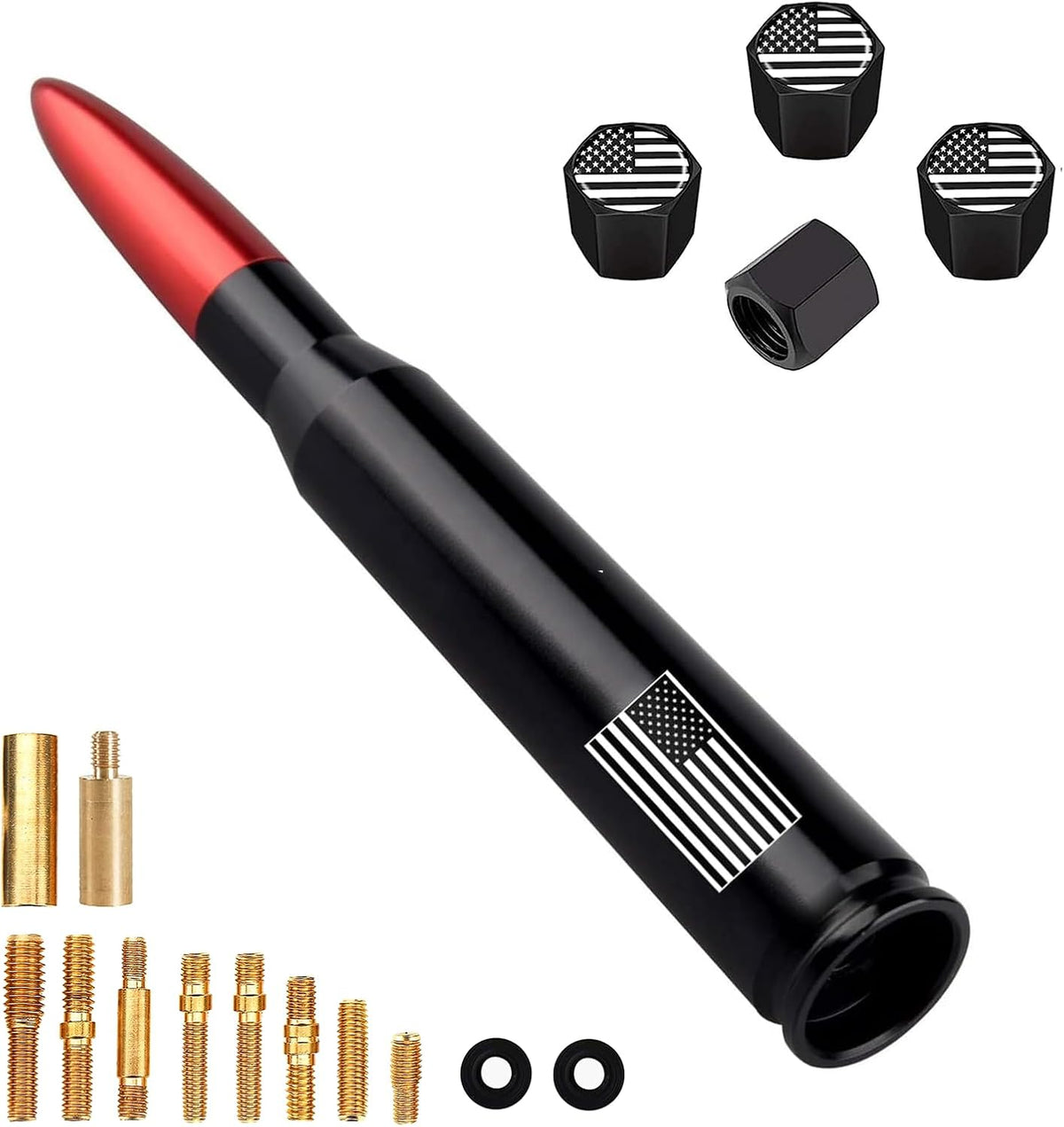 HVSTTPK F150 F250 F350 1500 2500 3500 Truck Bullet Antenna with Valve Stem Caps, Mast for GM Ford Chevy Silverado HD