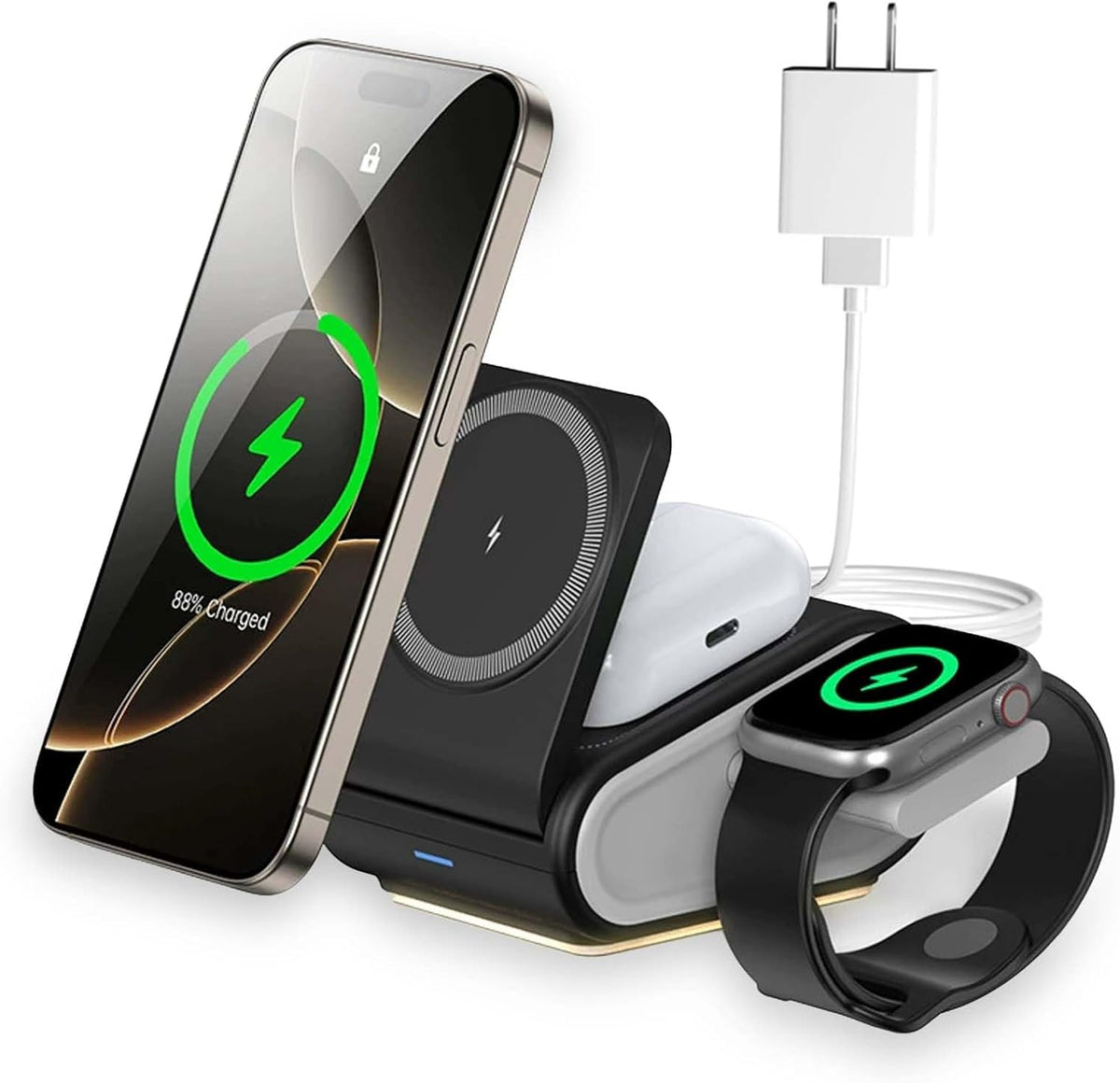 4 in 1 Wireless Charger for iPhone, Mag-Safe Charger for iPhone 16/15/14 Series, Airpods Pro 2, iWatch Series 10/9/8/7, Foldable Charging Station for Apple Multiple Devices