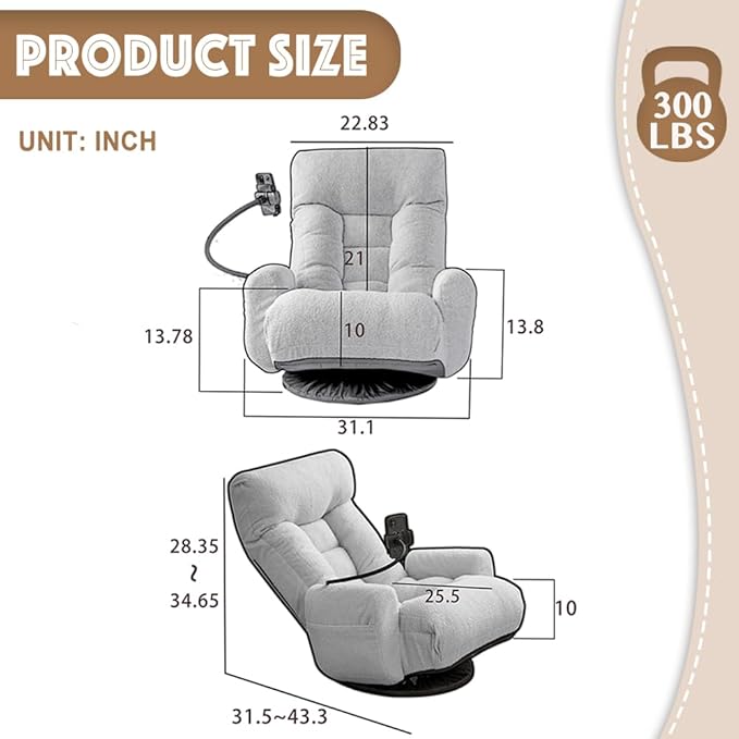 Ubyoee Swivel Floor Chair 5 Adjustable Positions Meditation &amp Gaming Teddy Indoor Lounge Chair for Living Room Yellow