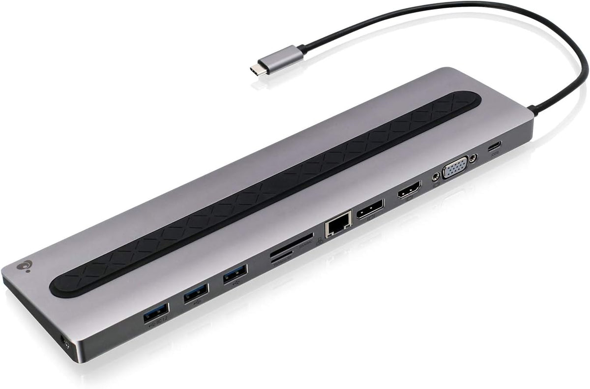 IOGEAR USB-C 8-Port Low Profile Docking Station - 4K 30Hz - 1 HDMI - 1 DisplayPort - 1 VGA - 1 Ethernet - 3 USB 3.0 A Ports - 1 USB-C 100W Charging Only - Power Adapter Not Included — GUD3C02B