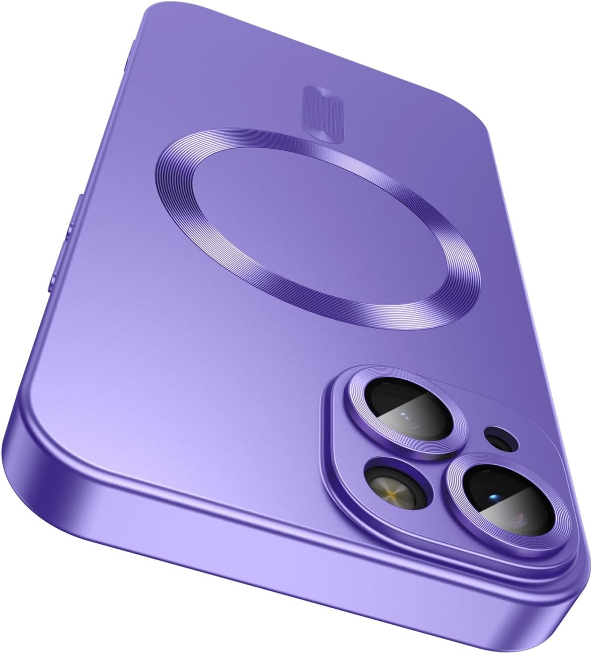 Magnetic for iPhone 15 Case [Compatible with MagSafe][Built-in Camera Lens Protector] Slim Soft Silicone Bumper Shockproof Metallic Shine Phone Case (Purple)
